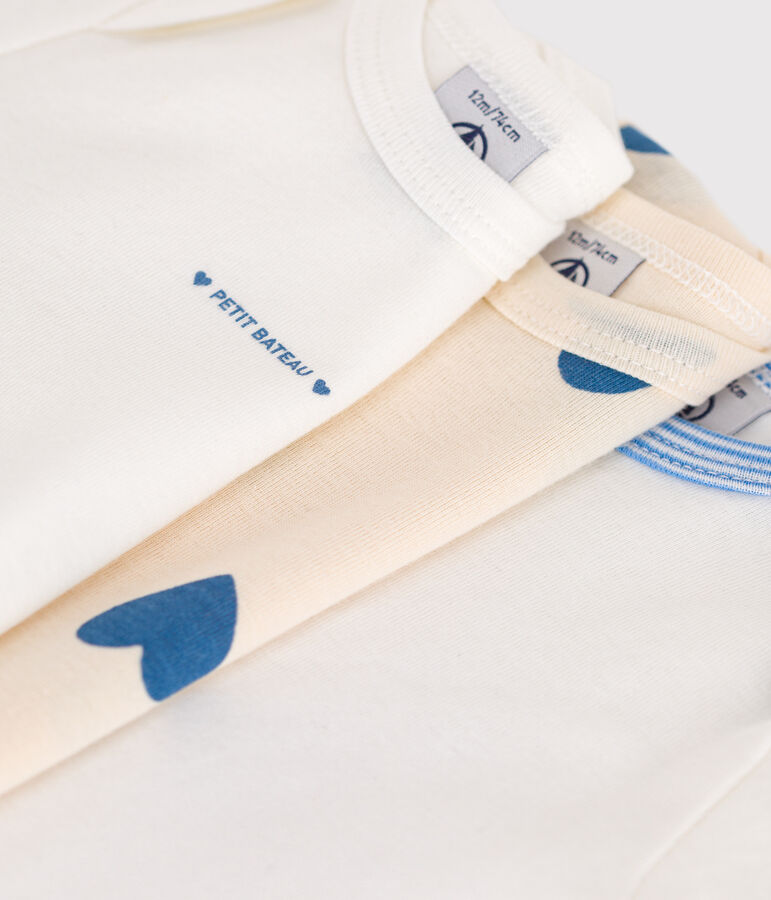 Lot de 3 bodies manches longues c&oelig;urs bleu en coton b&eacute;b&eacute; variante 1