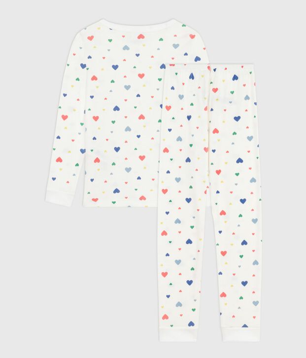 Pyjama enfant en coton tr&egrave;s ajust&eacute; imprim&eacute; c&oelig;urs blanc/multicouleur