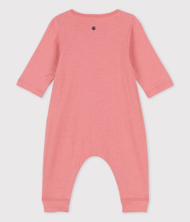 Combinaison longue unie en tubique bio b&eacute;b&eacute; rose