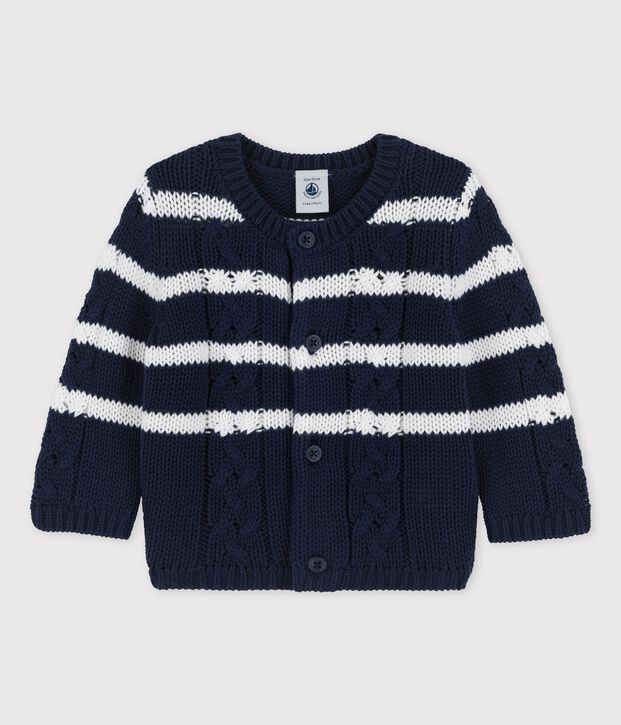 Cardigan en tricot torsad&eacute; b&eacute;b&eacute; bleu/blanc