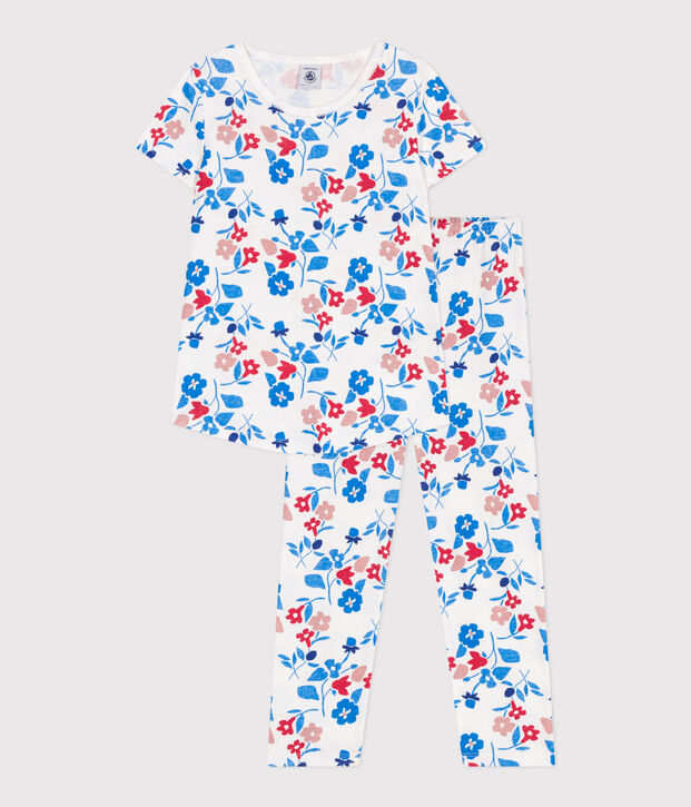 Katoenen kinderpyjama met bloemenprint wit/multicouleur