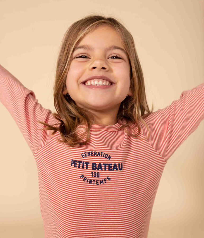 Gestreepte katoenen pyjama voor kleine meisjes en jongens oranje/wit