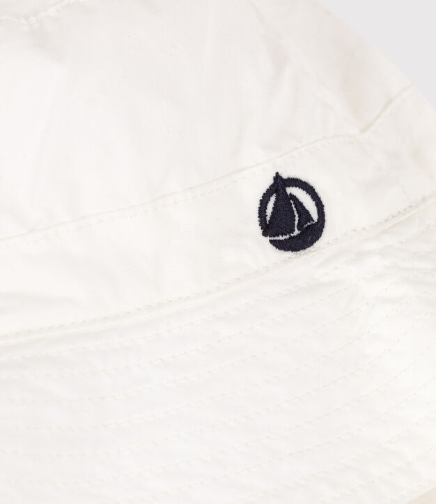 Baby- bucket hat van katoenen keperstof met strikbandjes wit