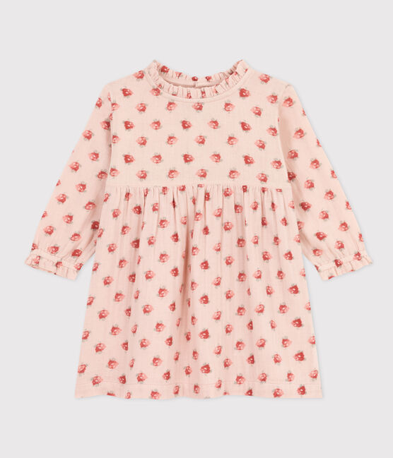 Jurk met lange mouwen van luchtig katoen voor baby's roze SALINE/wit MULTICO