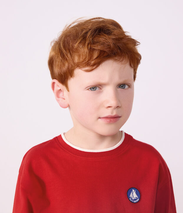 Effen katoenen T-shirt met lange mouwen voor kinderen rood