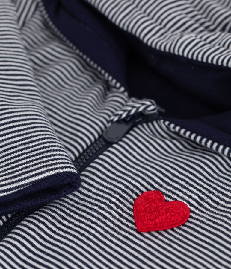 Gestreept gewatteerd babypakje met capuchon en voetjes blauw SMOKING/wit MARSHMALLOW