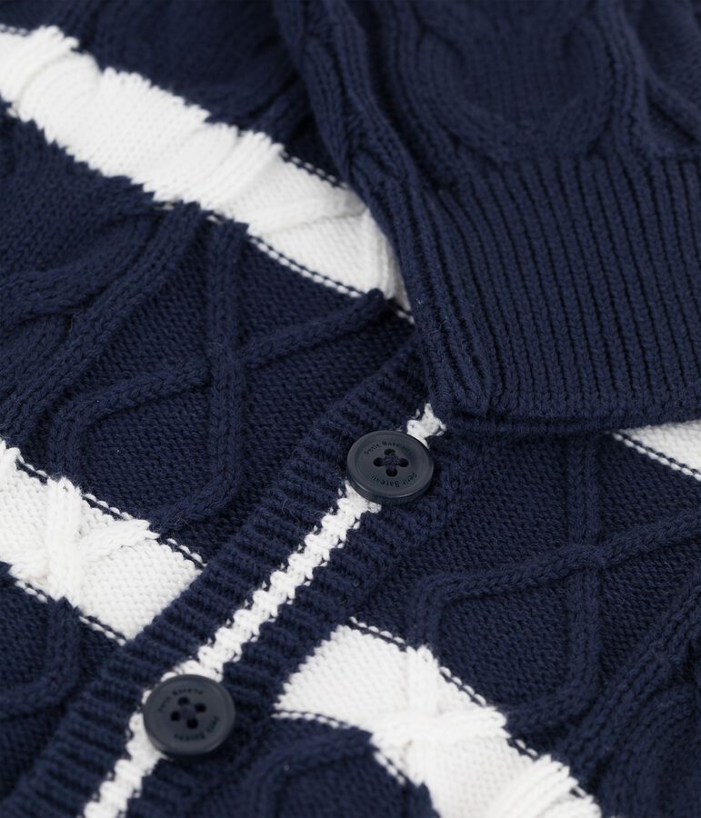 Cardigan en coton enfant gar&ccedil;on bleu/blanc