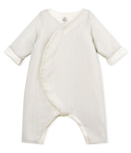 Combinaison longue bébé garçon rayée blanc MARSHMALLOW/beige PERLIN