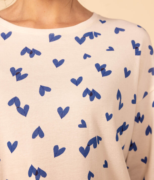 Pyjama c&oelig;ur en coton femme &eacute;cru/multicouleur
