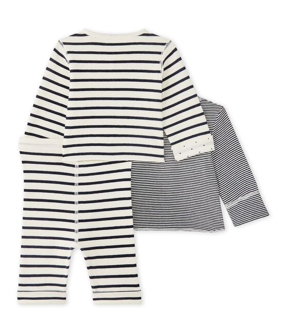 Ensemble bébé 3 pièces réversible beige COQUILLE/bleu SMOKING