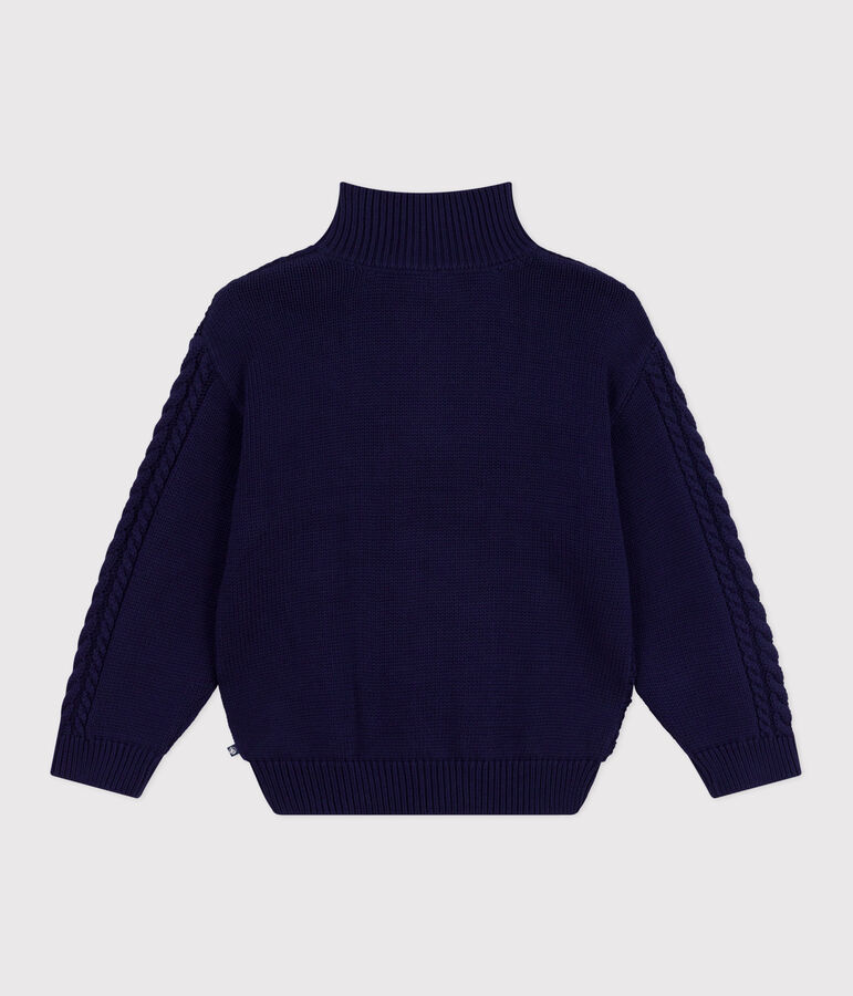 Pull col camionneur enfant en coton uni bleu