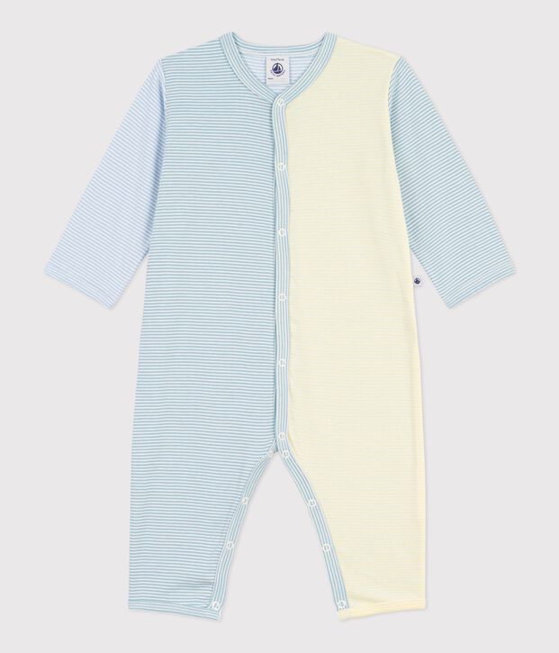 Gestreepte katoenen babypyjama zonder voetjes met print blauw/wit