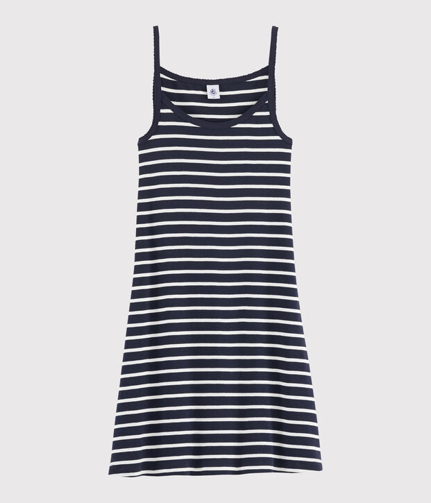 Gestreept damesnachthemd blauw/wit