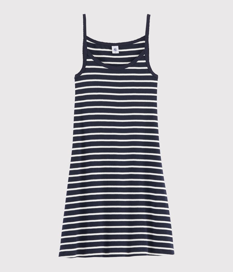 Gestreept damesnachthemd blauw SMOKING/wit MARSHMALLOW