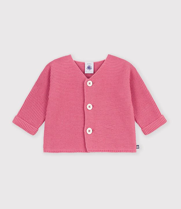 Cardigan b&eacute;b&eacute; tricot point mousse en coton uni rose