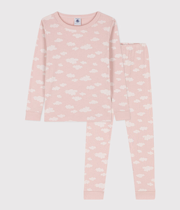 Aansluitende pyjama van katoen voor meisjes roze/wit