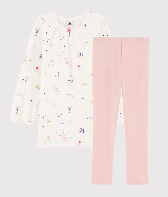 Chemise de nuit imprimé féérique petite fille en velours avec legging blanc MARSHMALLOW/blanc MULTICO