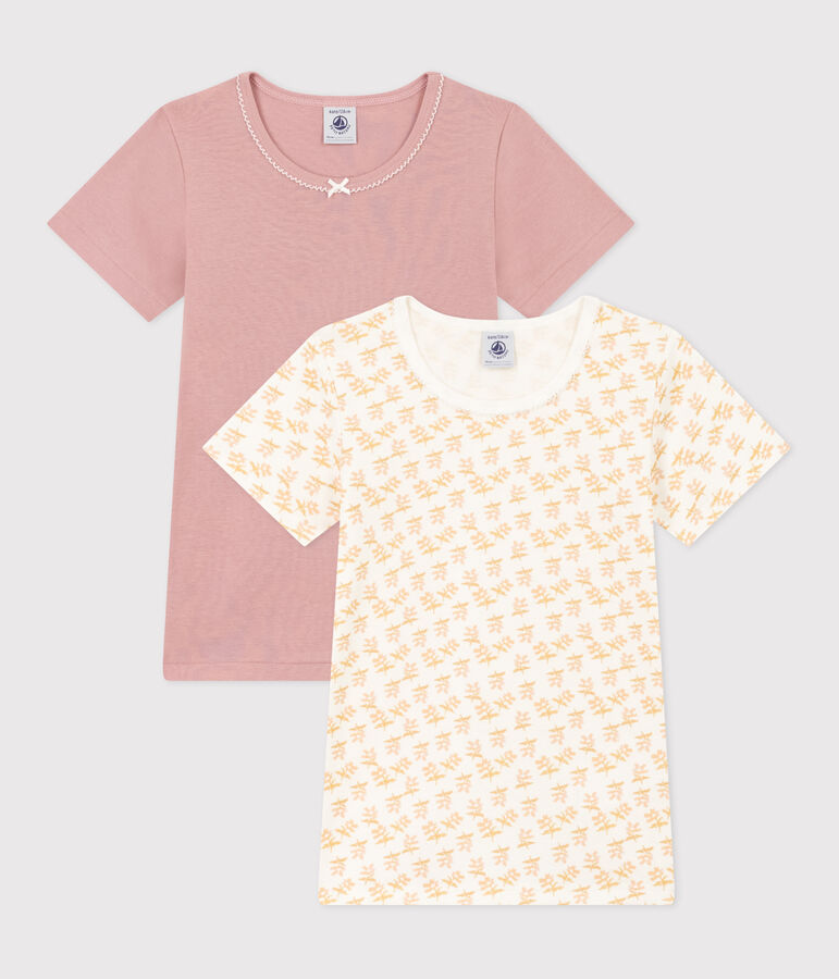 Lot de 2 tee shirts manches courtes fleur en coton petite fille multicouleur