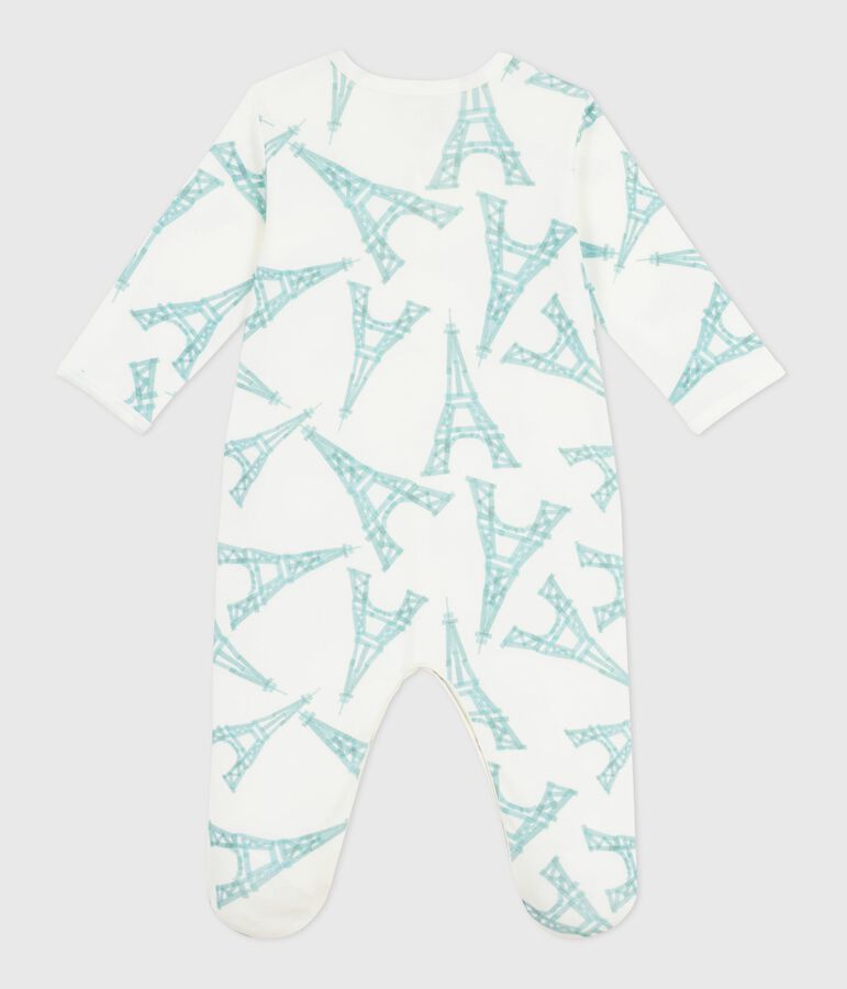 Katoenen babypyjama met Eiffeltorenprint wit/groen