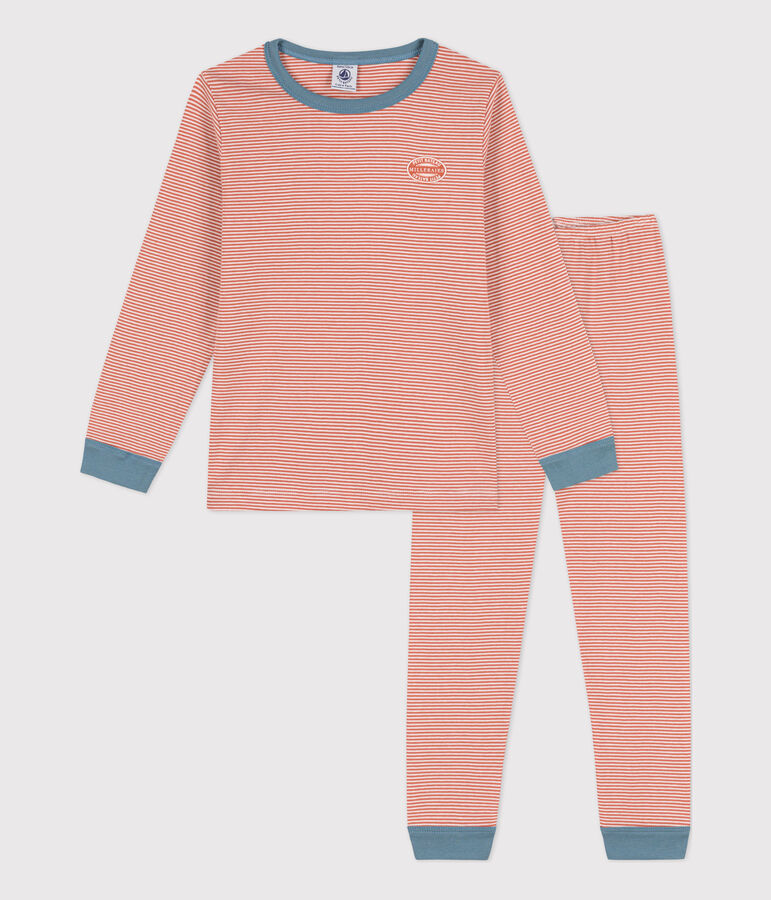 Katoenen pyjama met milleraiesprint voor kleine meisjes en jongens roze/wit