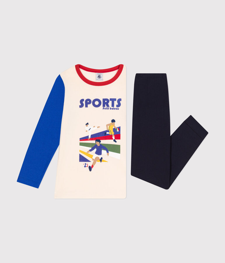 Effen katoenen pyjama met sportmotief voor kinderen blauw/multicouleur