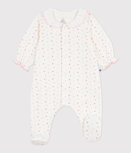Babypyjama in tubic met fleurig kraagje wit MARSHMALLOW/wit MULTICO