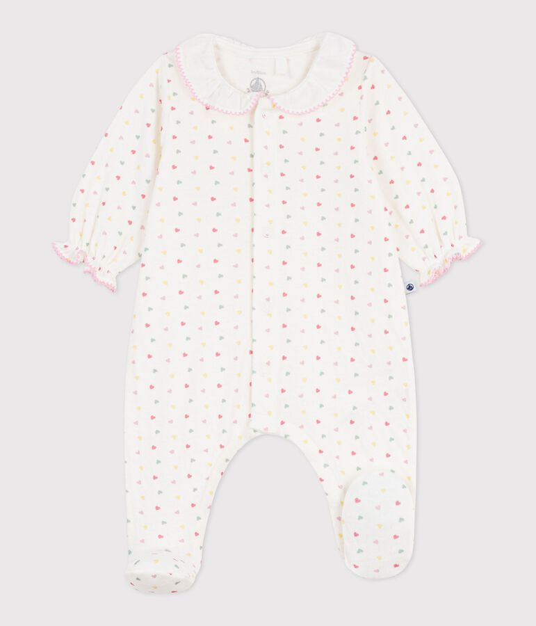 Pyjama b&eacute;b&eacute; en tubique &agrave; col fleuri blanc/multicouleur