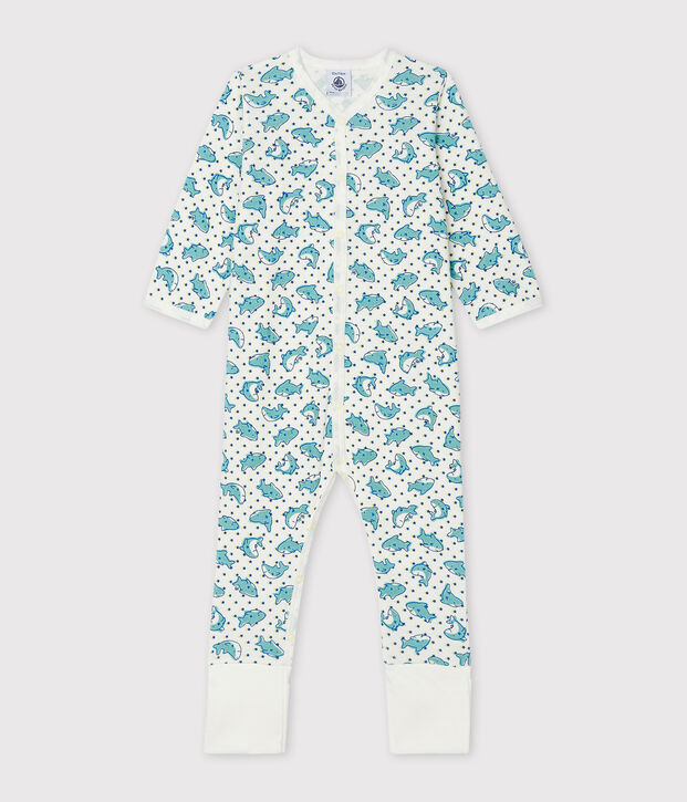 Babypyjama van ribstof wit/multicouleur