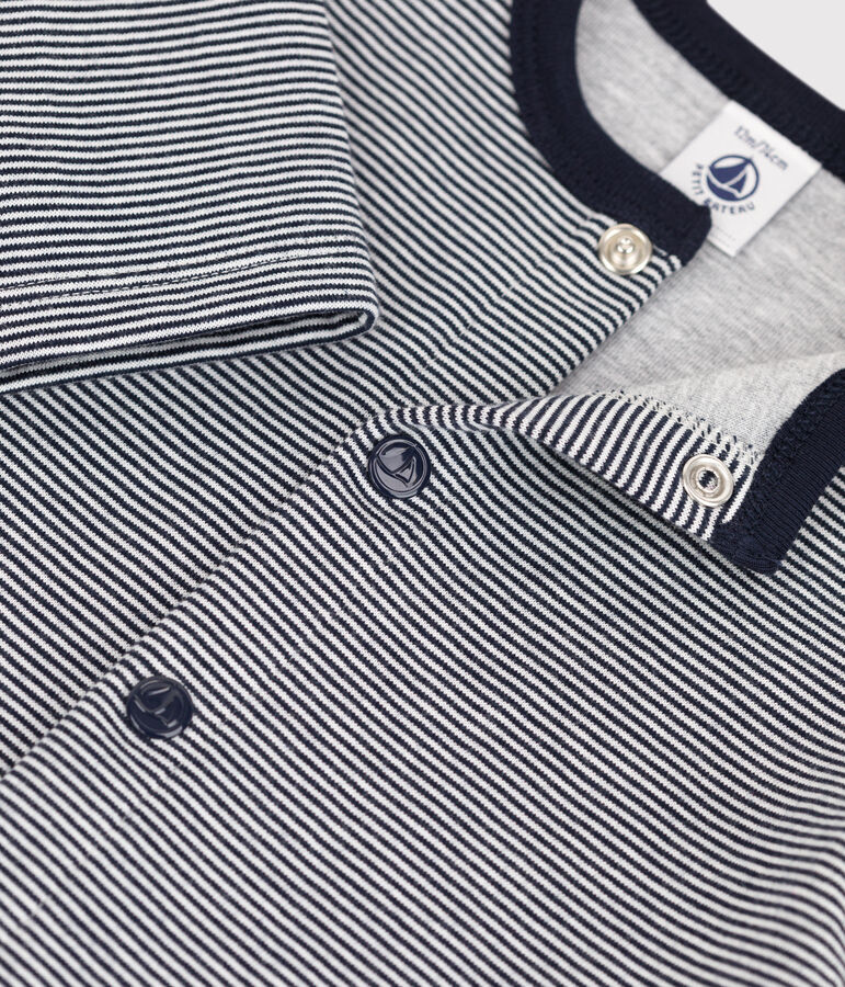 Cardigan b&eacute;b&eacute; ray&eacute; milleraies en jersey &eacute;pais bleu/blanc