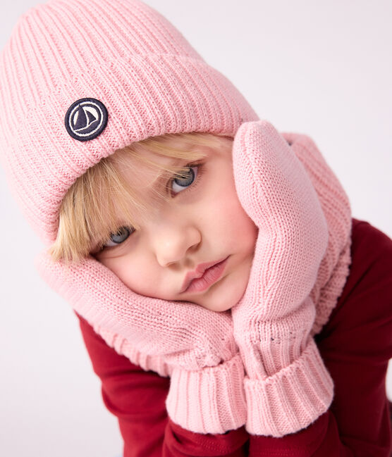 Gebreide kindermuts met fleecevoering roze CHARME