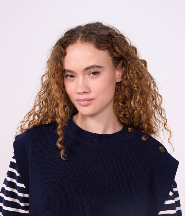 Katoenen marinetrui met lange mouwen voor dames blauw/wit