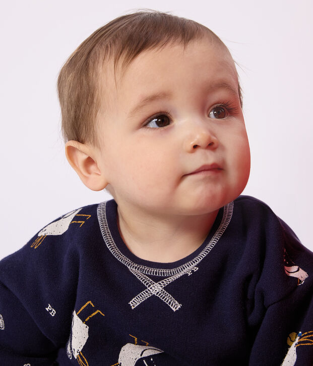 Katoenen sweatshirt met capuchon en meeuwtjesprint voor baby's blauw/multicouleur