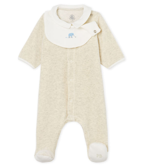 Uniseks pyjama met slabbetje van katoenvelours beige MONTELIMAR CHINE
