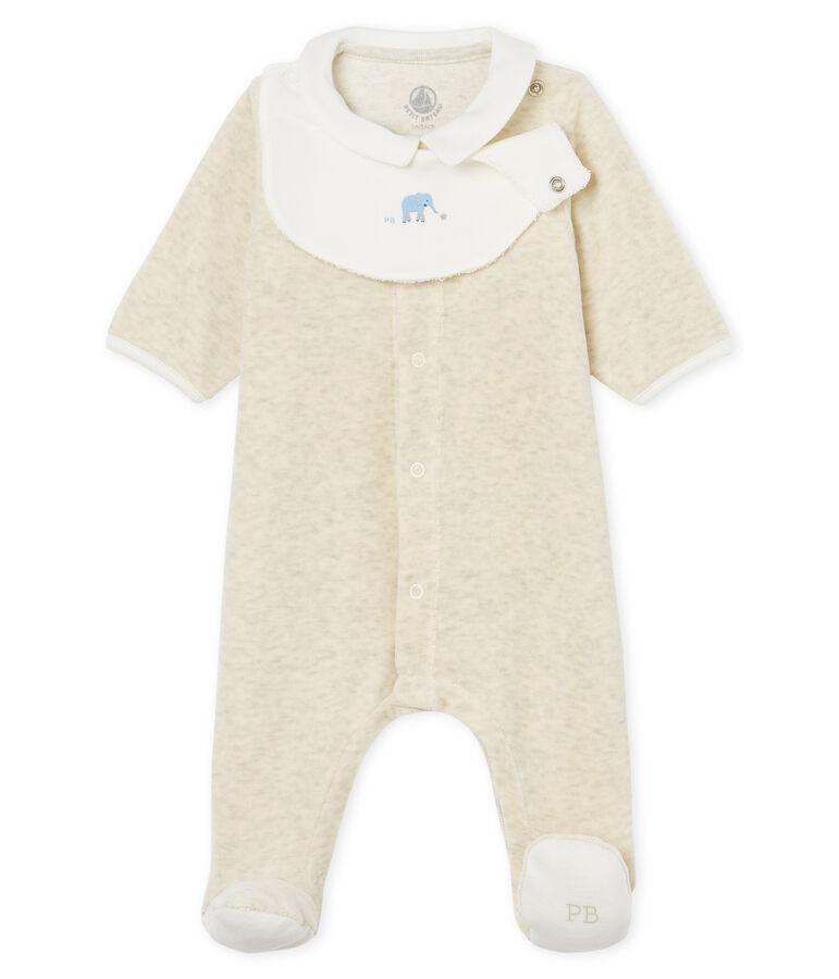 Dors-bien et bavoir b&eacute;b&eacute; mixte en velours de coton beige MONTELIMAR CHINE