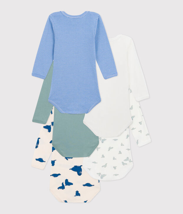 Lot de 5 bodies manches longues en coton imprim&eacute; b&eacute;b&eacute; multicouleur