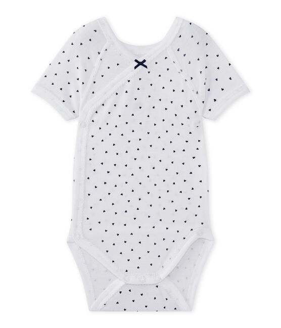Eerste body met korte mouwen en print voor meisjes wit ECUME/blauw MEDIEVAL