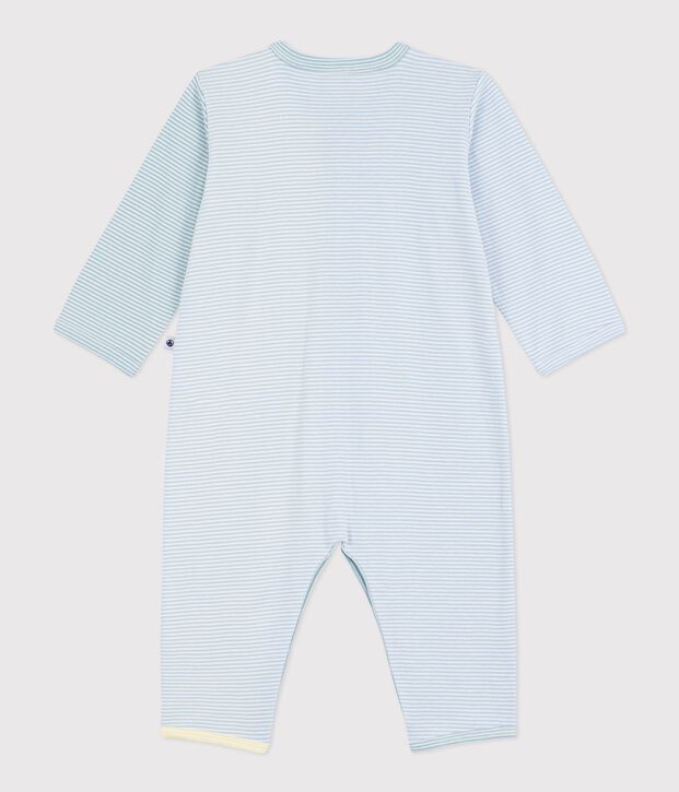 Gestreepte katoenen babypyjama zonder voetjes met print blauw/wit