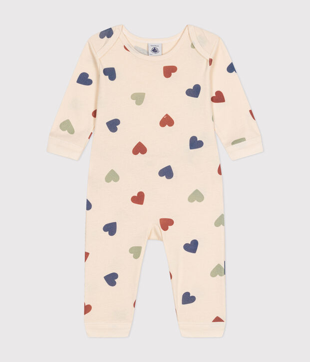 Pyjama c&oelig;urs sans pieds en coton b&eacute;b&eacute; &eacute;cru/multicouleur