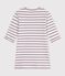 Tee-shirt femme en coton manches courtes &agrave; rayures blanc/rouge