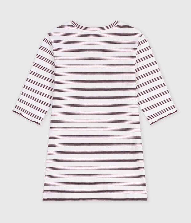 Tee-shirt femme en coton manches courtes &agrave; rayures blanc/rouge