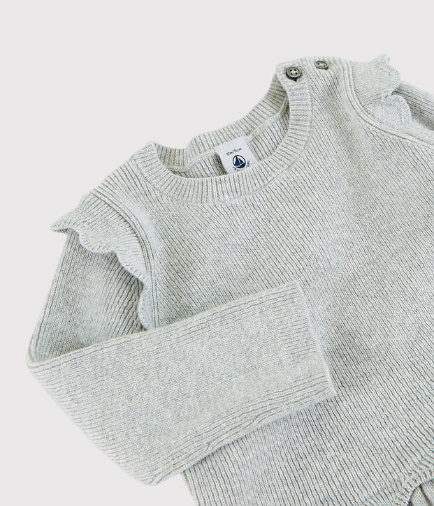 Robe b&eacute;b&eacute; fille en laine et coton gris chin&eacute; clair