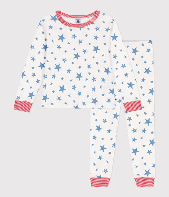 Pyjama enfant en coton imprimé étoiles blanc MARSHMALLOW/bleu ALASKA
