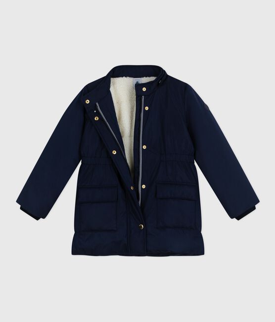 Halflange effen parka voor kinderen blauw SMOKING