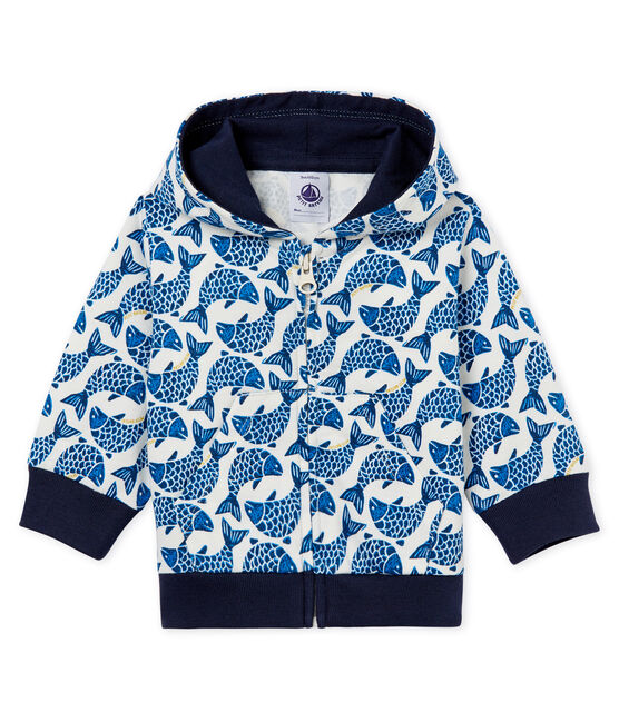 Hoodie met rits in bedrukte jersey voor babyjongens wit MARSHMALLOW/wit MULTICO