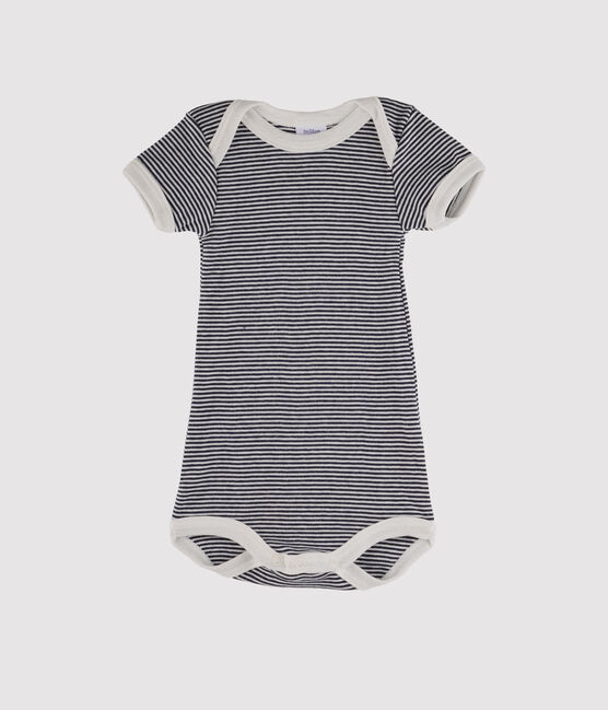 Rompertje met korte mouwen babymeisje - babyjongen blauw SMOKING/wit LAIT