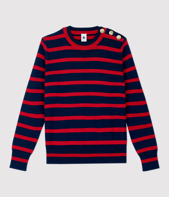 Dames marine pull van katoen blauw SMOKING/rood TERKUIT