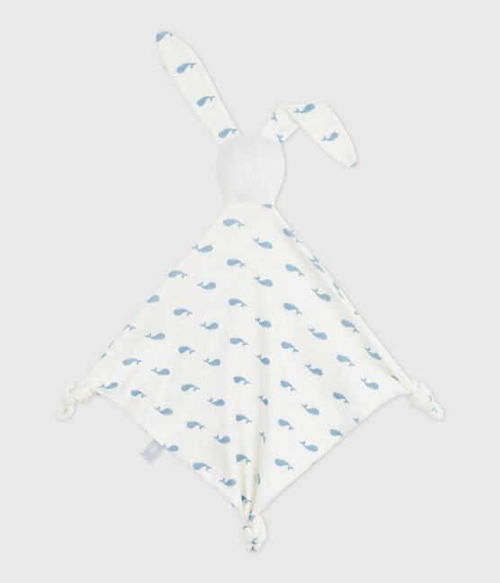 Doudou bébé en coton imprimé baleine MARSHMALLOW/ ADRIATIC