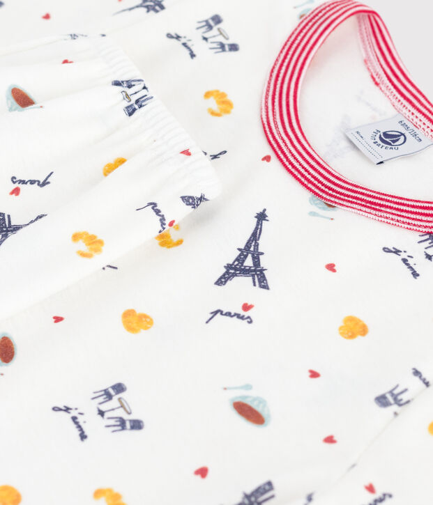 Pyjama enfant en coton manches courtes et jambes longues imprim&eacute; blanc/multicouleur