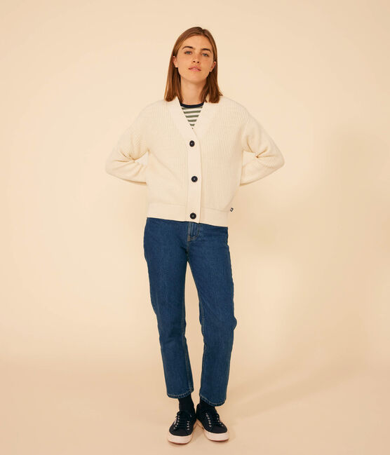 Katoenen cardigan in Engelse ribstof voor dames ecru AVALANCHE
