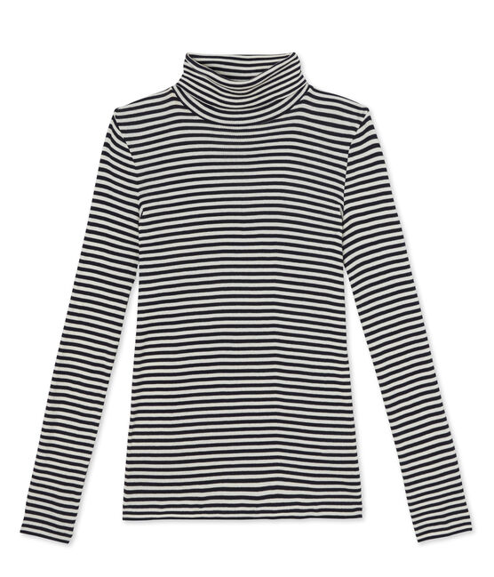 Gestreepte ondertrui in ultralicht katoen voor dames blauw SMOKING/beige COQUILLE